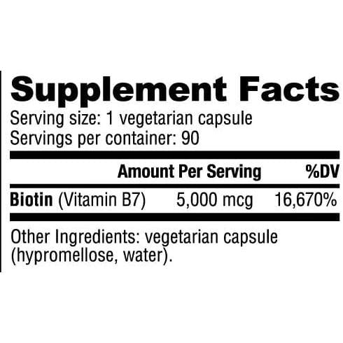 نيوترا بيو بيوتين (فيتامين ب-7)، ٥٠٠٠ ميكروغرام، ٩٠ كبسولة