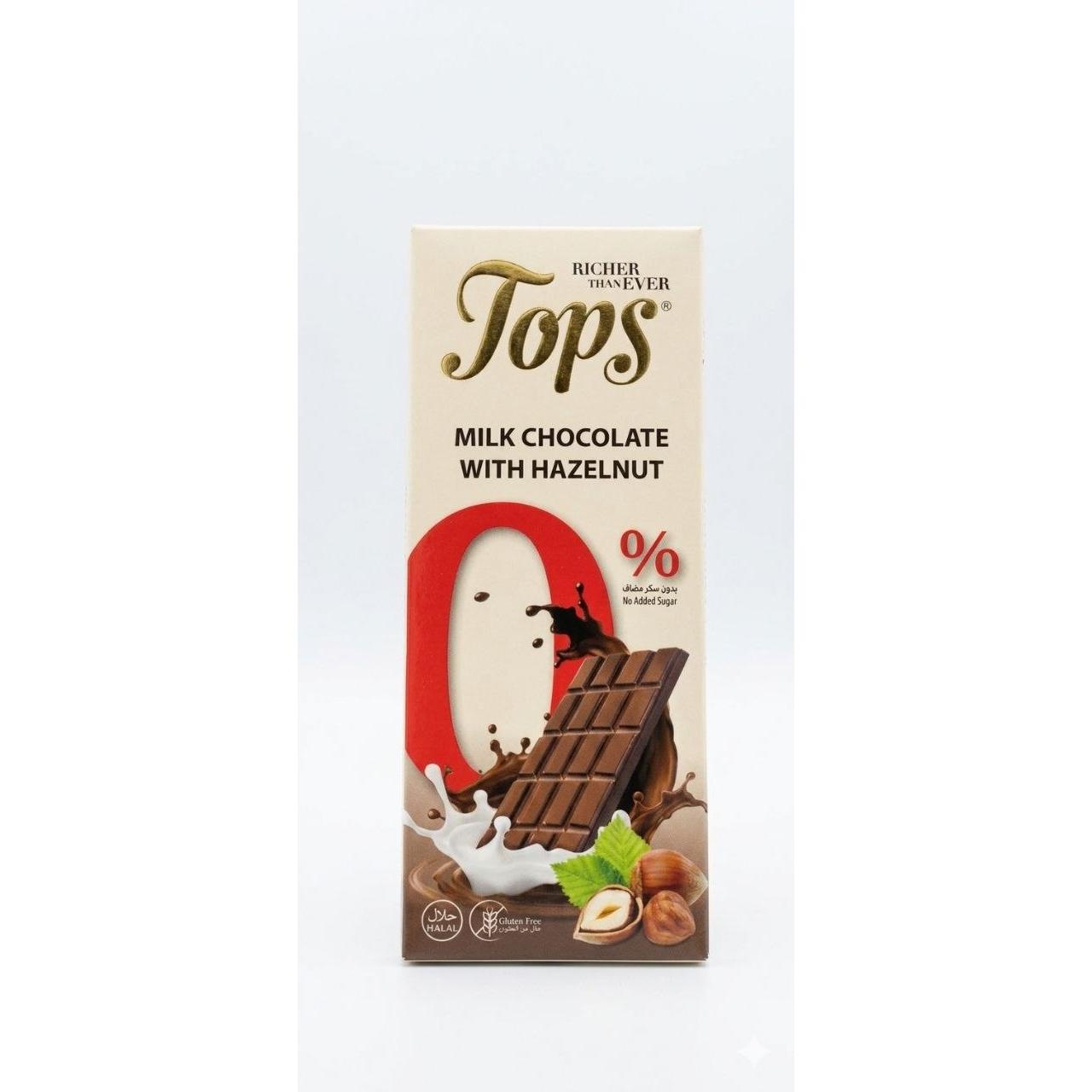 Tops 0% No Added Sugar Milk Chocolate with Hazelnut - 50g