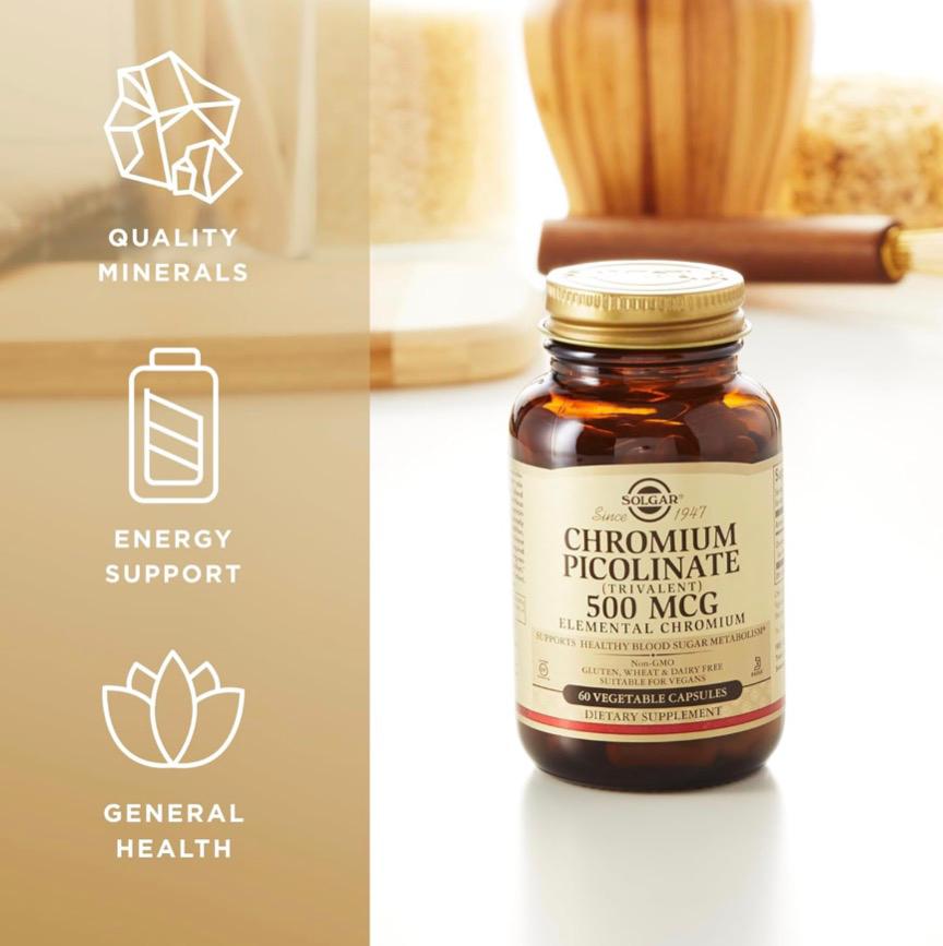 سولجار بيكولينات الكروم بيكولينات 500 ملجم استقلاب صحي لسكر الدم 120 كبسولة نباتية