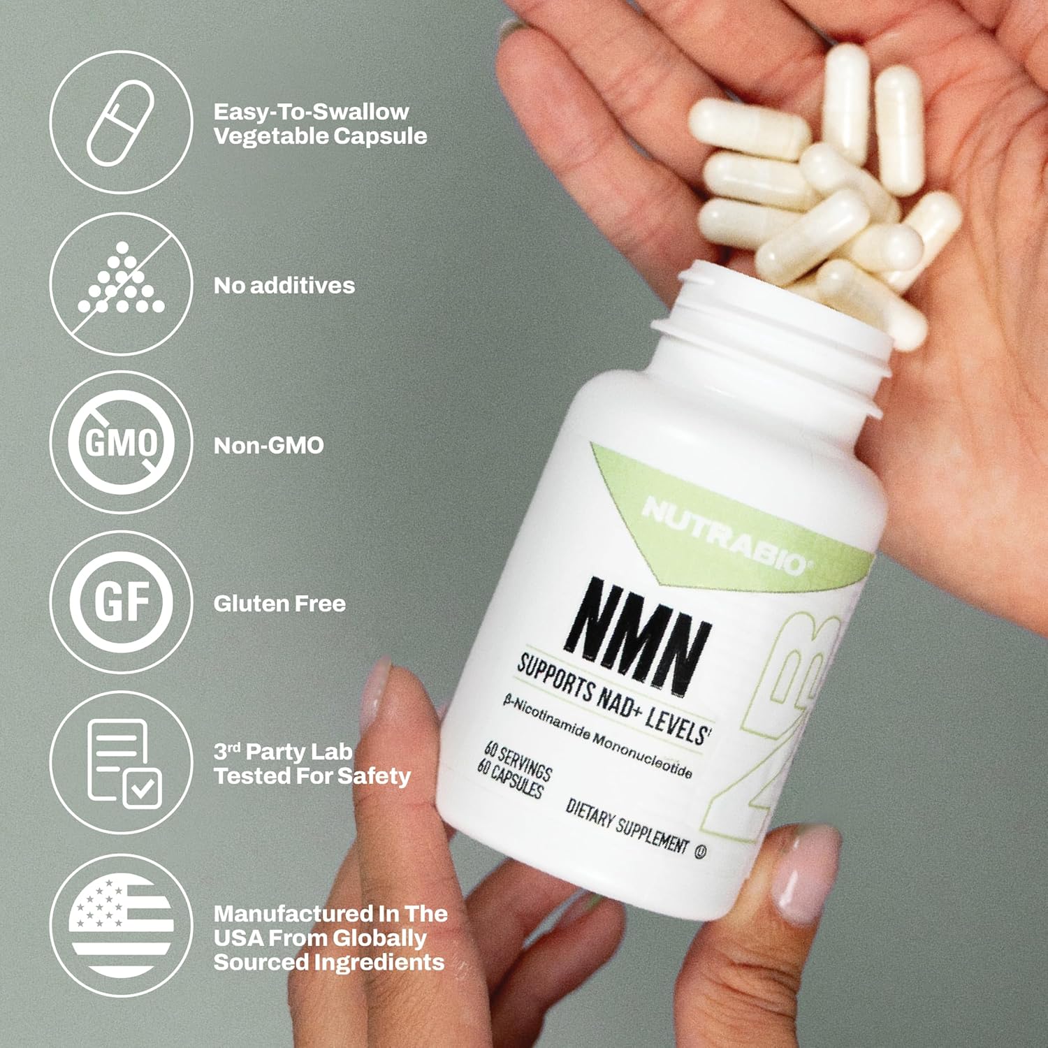 NutraBio NMN NAD Supplement, 60 Capsules
