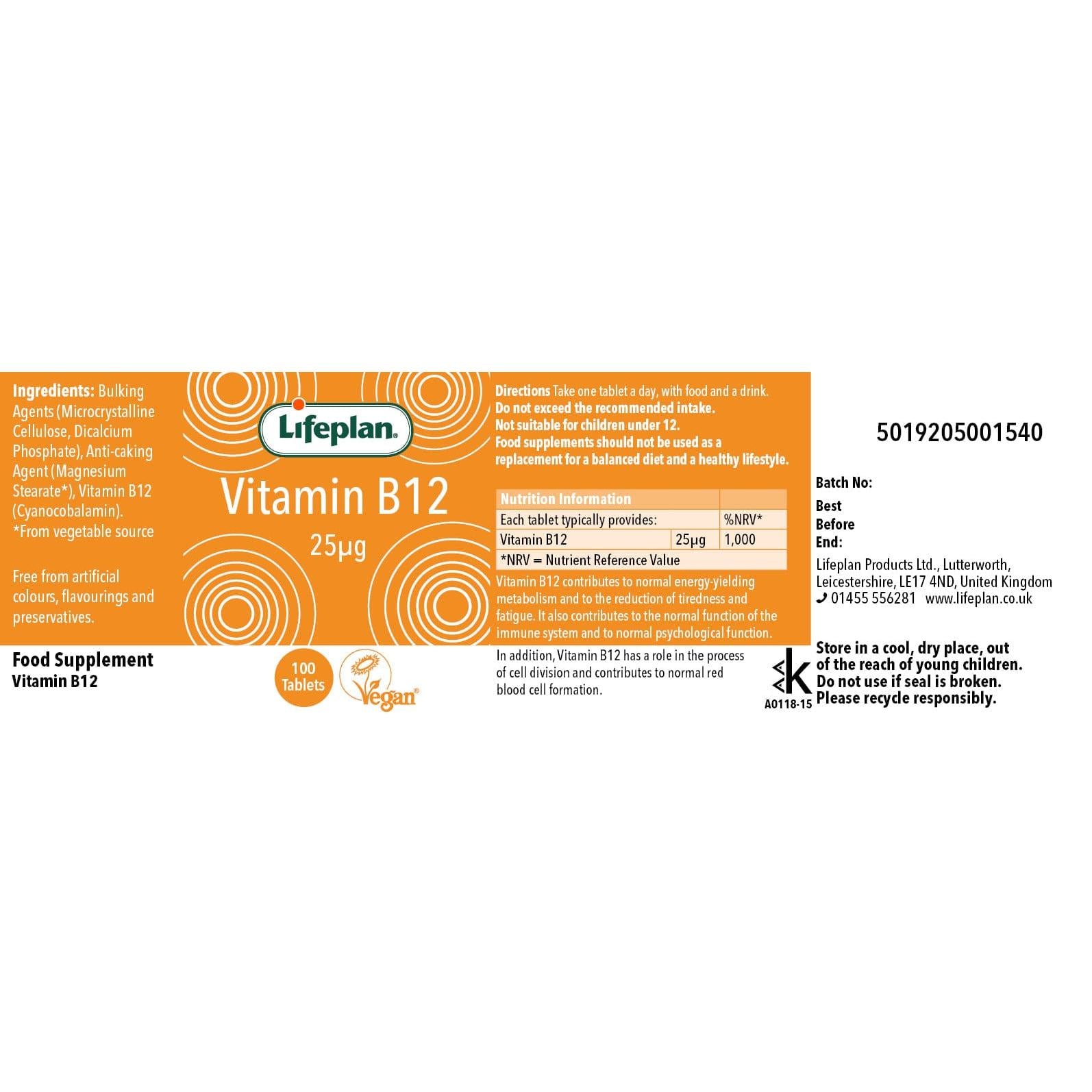 لايف بلان فيتامين ب12 25 مجم نباتي 100 قرص نباتي 25 مجم