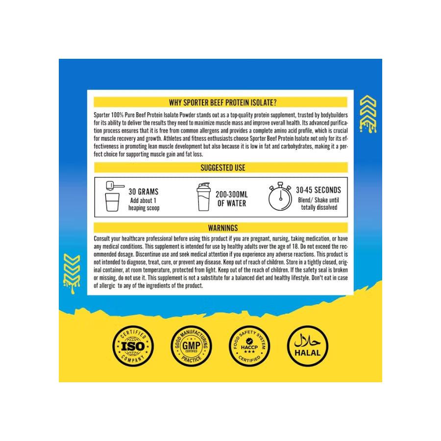 Sporter Beef Protein Isolate Blue Raspberry, Hydrolyzed Beef Protein Powder with Complete Amino Acid Profile & High Protein Content 540g