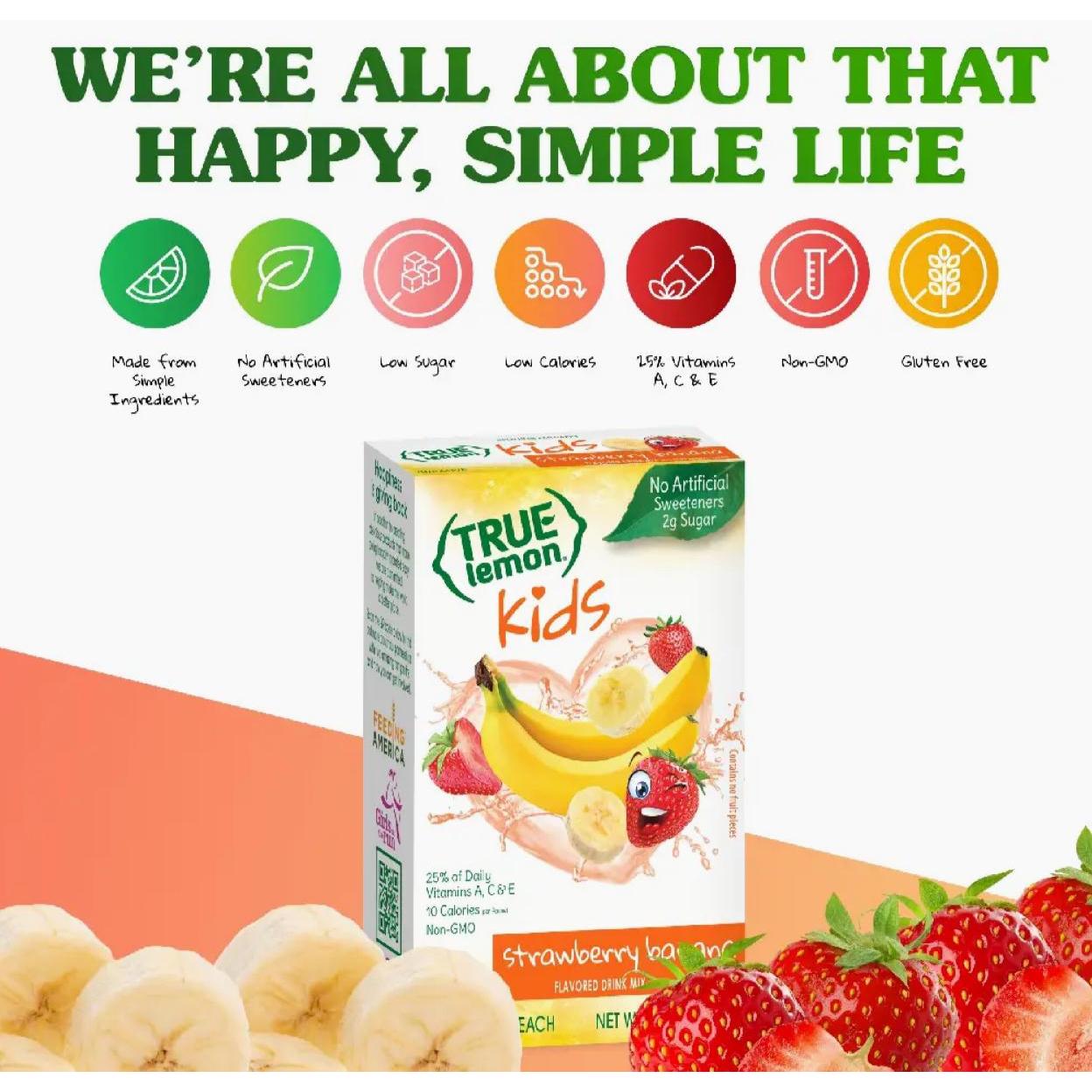 True Lemon, Kids Drink Mix, Strawberry Banana, 10 Packets 3.5g Each