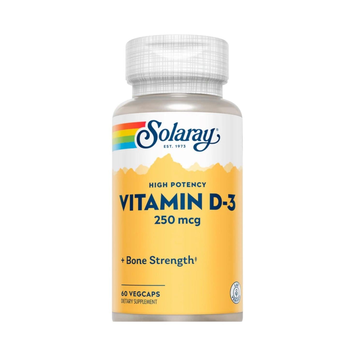 Solaray High Potency Vitamin D3 10,000 IU 250 mcg 60 Vegetable Capsules Softgels