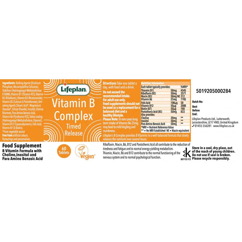 لايف بلان فيتامين ب كومبلكس ميجا (إطلاق بطيء) 60 قرصًا نباتيًا
