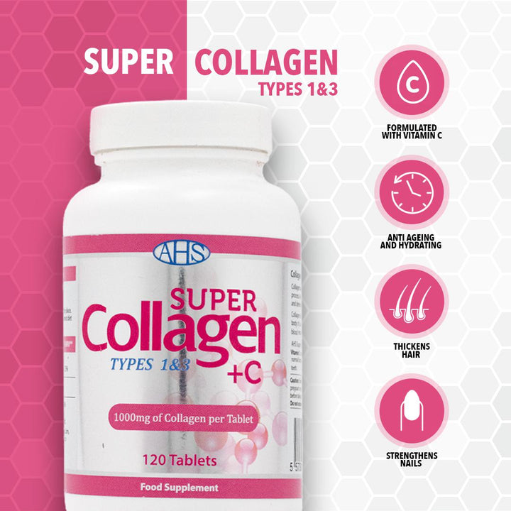 AHS Super Collagen + Vitamin C Type 1&3 1000mg of Collagen per tablet 120 Tablets