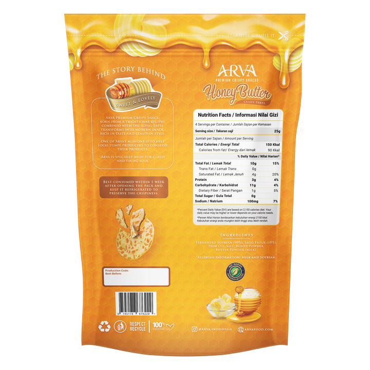 ARVA Honey Butter Crispy Tempe Plant-based Gluten free 100g