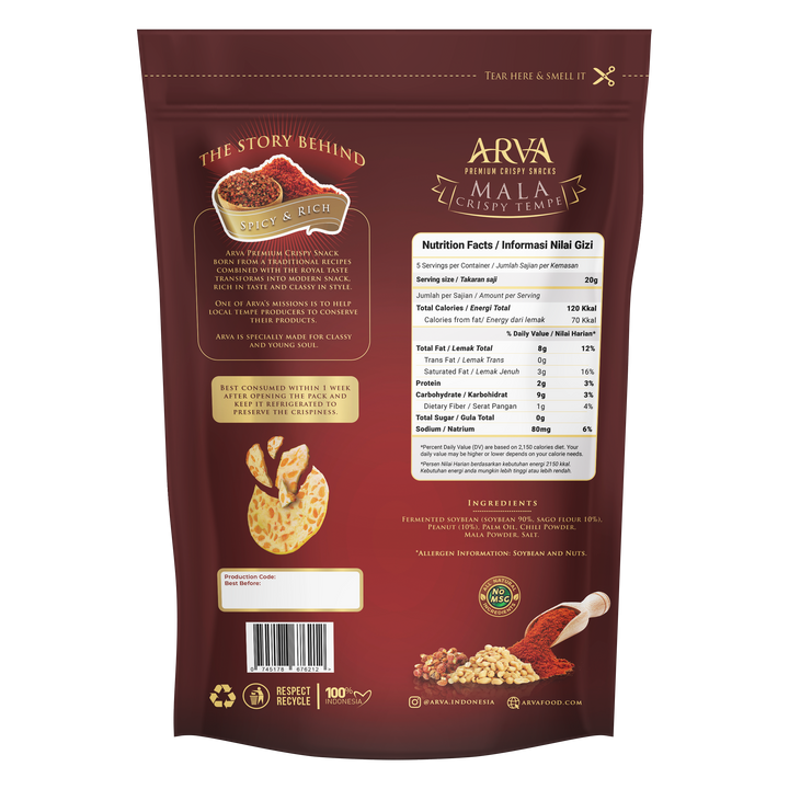 ARVA Mala Crispy Tempe Baked Gluten free 100g