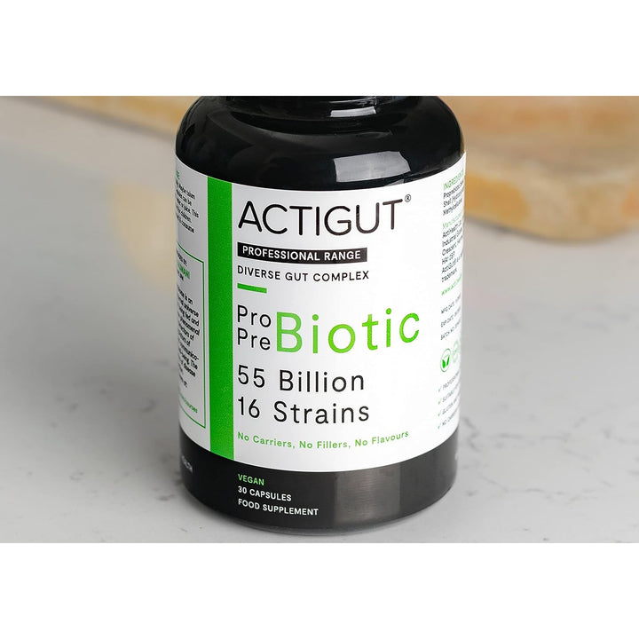 ActiHealth ActiGut Diverse Gut Complex Probiotic & Prebiotic 55 Billion 16 Strains Vegan Certified 30 Veg Capsules