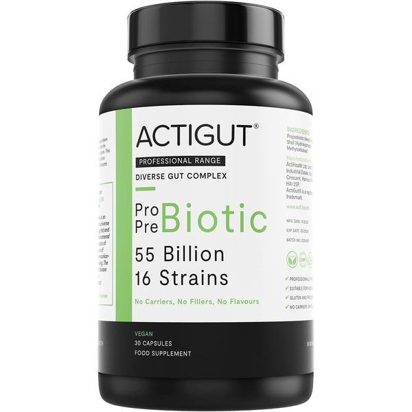 ActiHealth ActiGut Diverse Gut Complex Probiotic & Prebiotic 55 Billion 16 Strains Vegan Certified 30 Veg Capsules