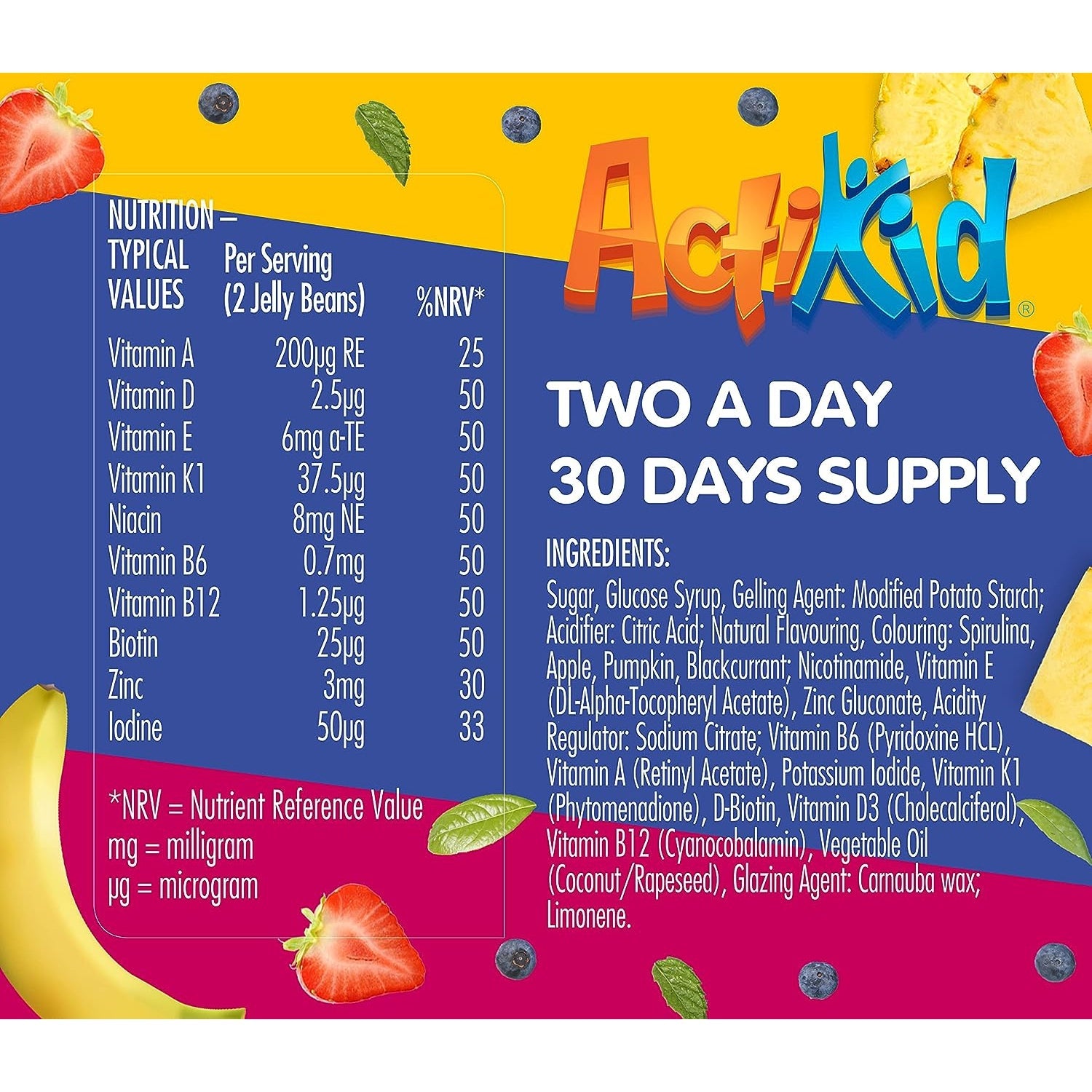ActiKid Magic Beans Multivitamins For Children 4+ Years Gelatin Free and Vegan Mixed Fruit 60 Beans