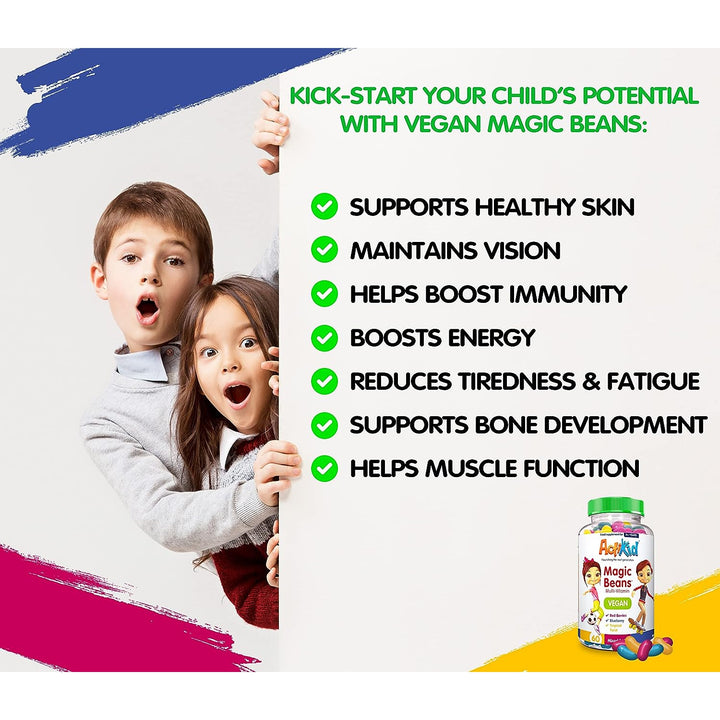 ActiKid Magic Beans Multivitamins For Children 4+ Years Gelatin Free and Vegan Mixed Fruit 60 Beans