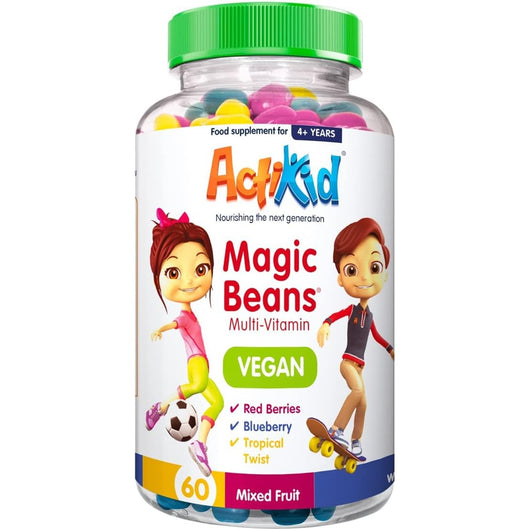 ActiKid Magic Beans Multivitamins For Children 4+ Years Gelatin Free and Vegan Mixed Fruit 60 Beans