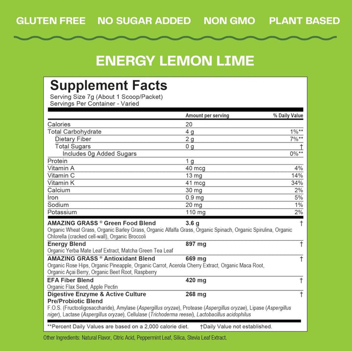 Amazing Grass Greens Blend Energy Lemon-Lime Flavor 210g, 30servings