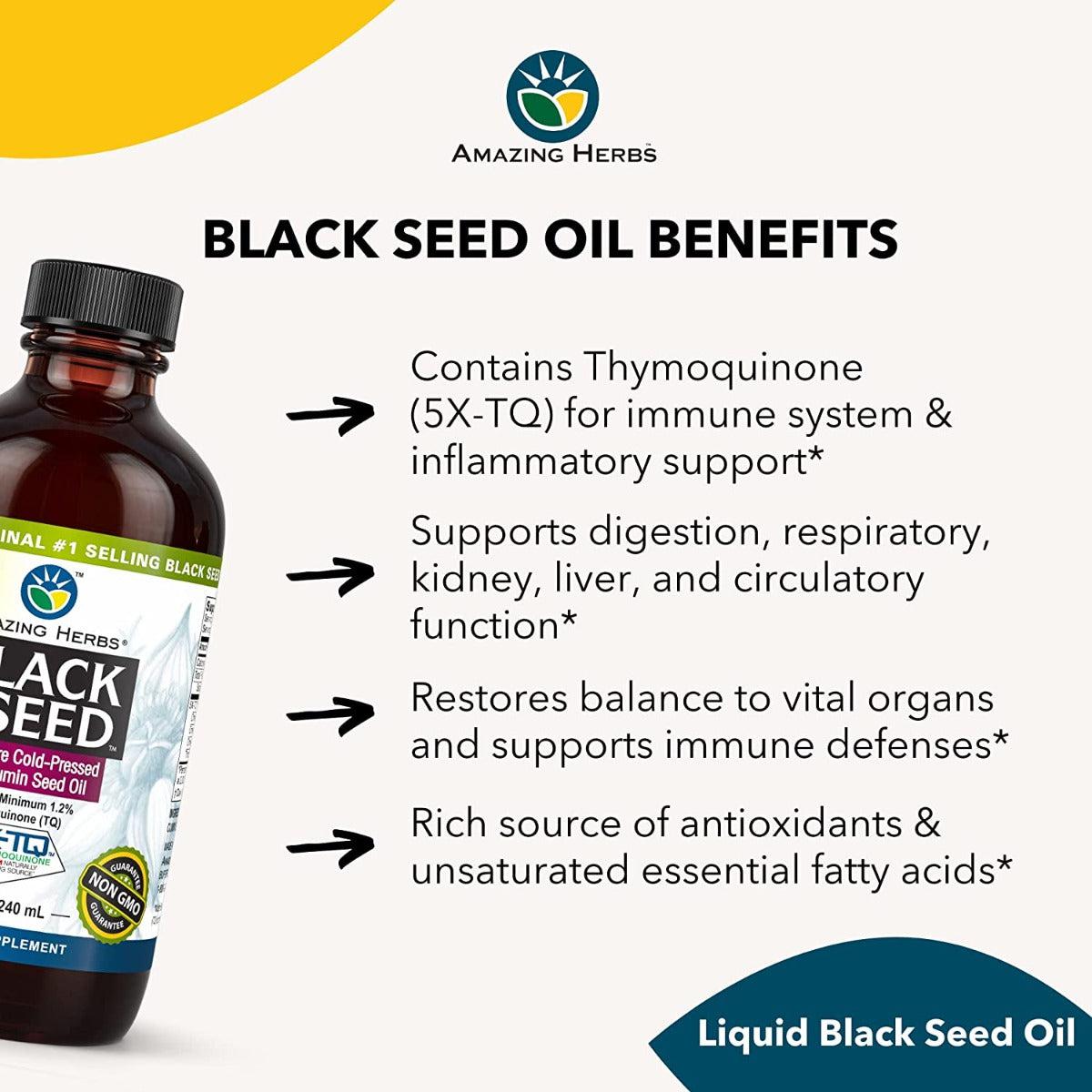 Amazing Herbs Premium Black Seed Cumin Seed Oil 100% Pure Cold Pressed Nigella Sativa 240ml