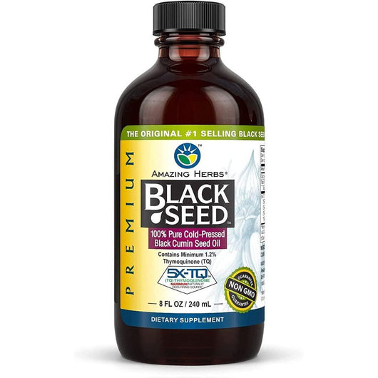 Amazing Herbs Premium Black Seed Cumin Seed Oil 100% Pure Cold Pressed Nigella Sativa 240ml