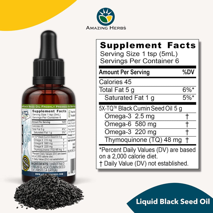 Amazing Herbs Premium Black Seed Cumin Seed Oil 100% Pure Cold Pressed Nigella Sativa 30ml