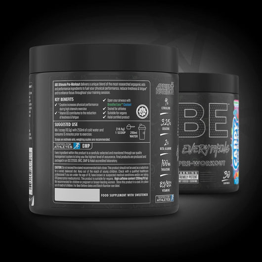 Applied Nutrition ABE Pre Workout - All Black Everything Pre Workout Powder with Citrulline, Creatine, Beta Alanine 315g - 30 Servings Candy Ice Blast