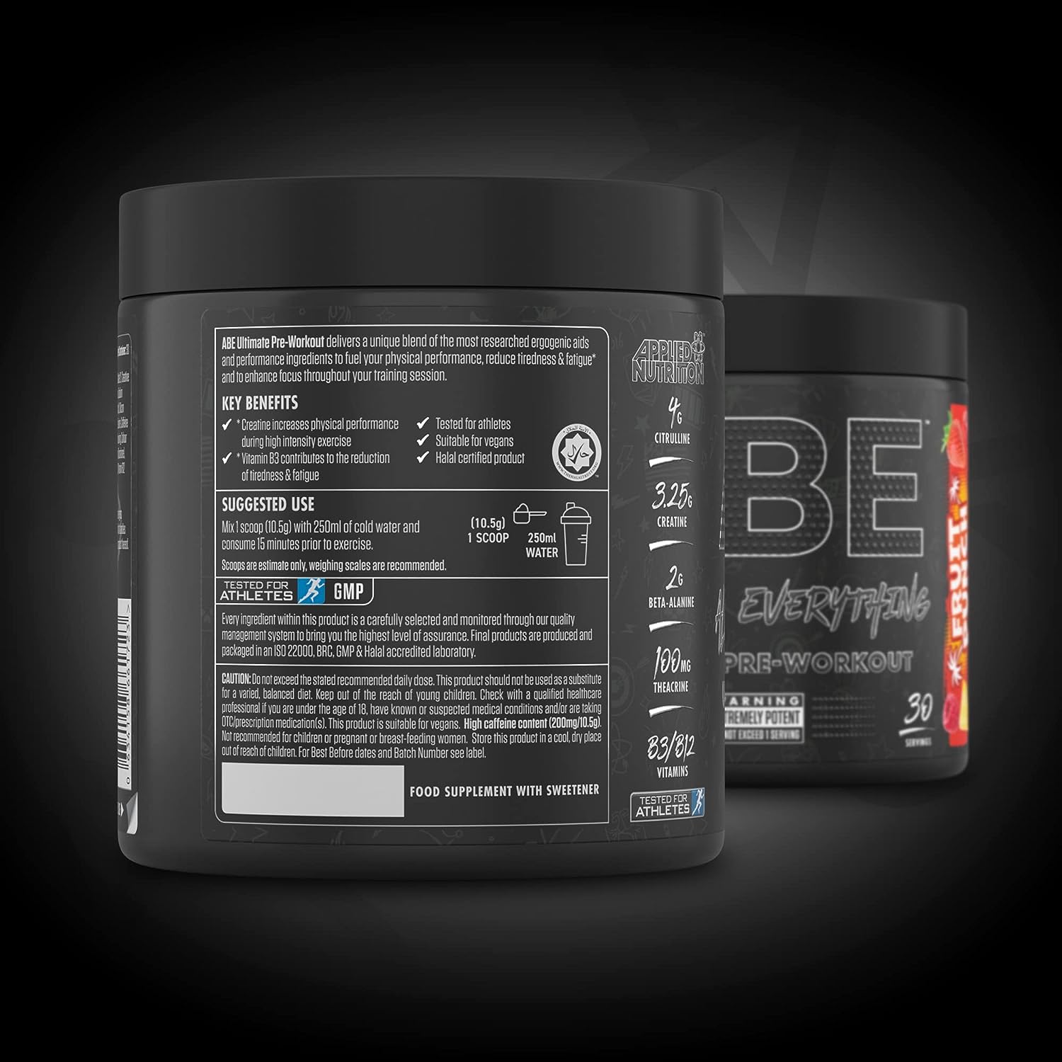 Applied Nutrition ABE Pre Workout - All Black Everything Pre Workout Powder with Citrulline, Creatine, Beta Alanine 315g - 30 Servings Fruit Punch