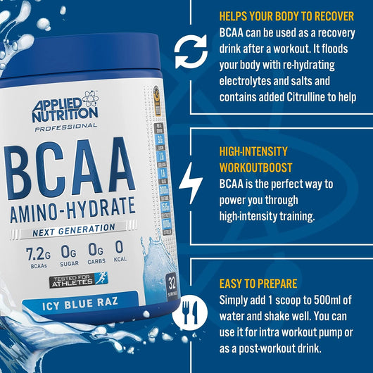 Applied Nutrition BCAA Amino Hydrate 0 Sugar 0 Carbs 0 Calories 450g Fruit Burst