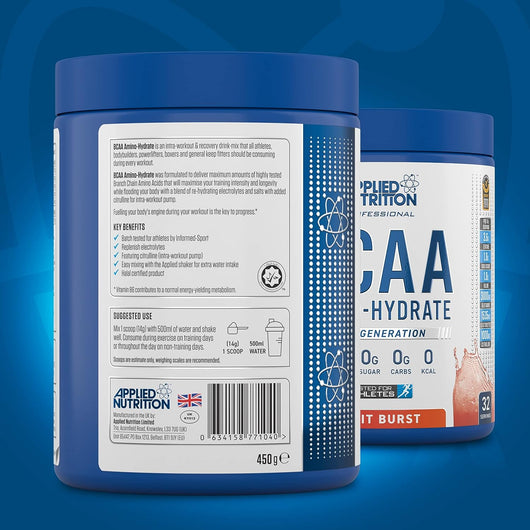 Applied Nutrition BCAA Amino Hydrate 0 Sugar 0 Carbs 0 Calories 450g Fruit Burst