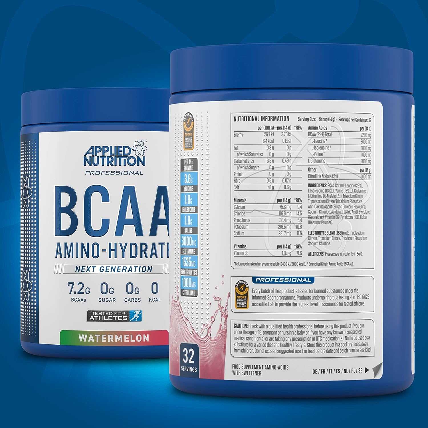 Applied Nutrition BCAA Amino Hydrate 0 Sugar 0 Carbs 0 Calories 450g Watermelon