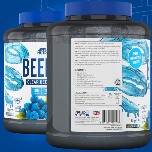 Applied Nutrition Beef-XP Clear Hydrolysed Protein Lactose Free Dairy Free Zero Sugar Blue Raspberry 1.8 KG