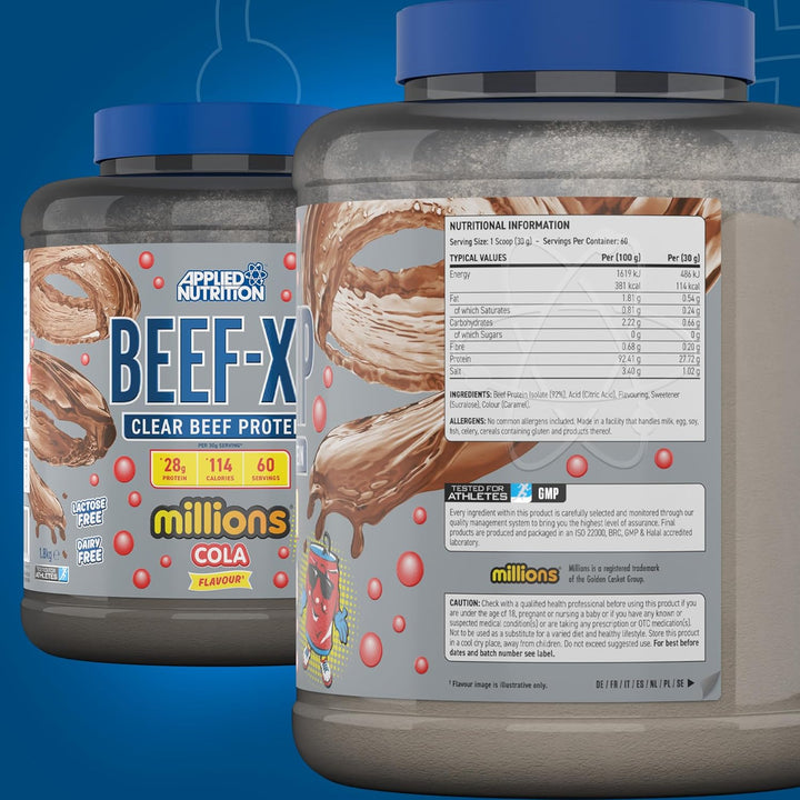 Applied Nutrition Beef-XP Clear Hydrolysed Protein Lactose Free Dairy Free Zero Sugar Cola Millions 1.8 KG