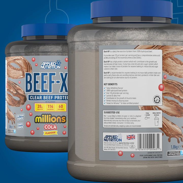 Applied Nutrition Beef-XP Clear Hydrolysed Protein Lactose Free Dairy Free Zero Sugar Cola Millions 1.8 KG