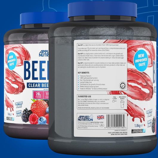 Applied Nutrition Beef-XP Clear Hydrolysed Protein Lactose Free Dairy Free Zero Sugar Mixed Berry 1.8 KG