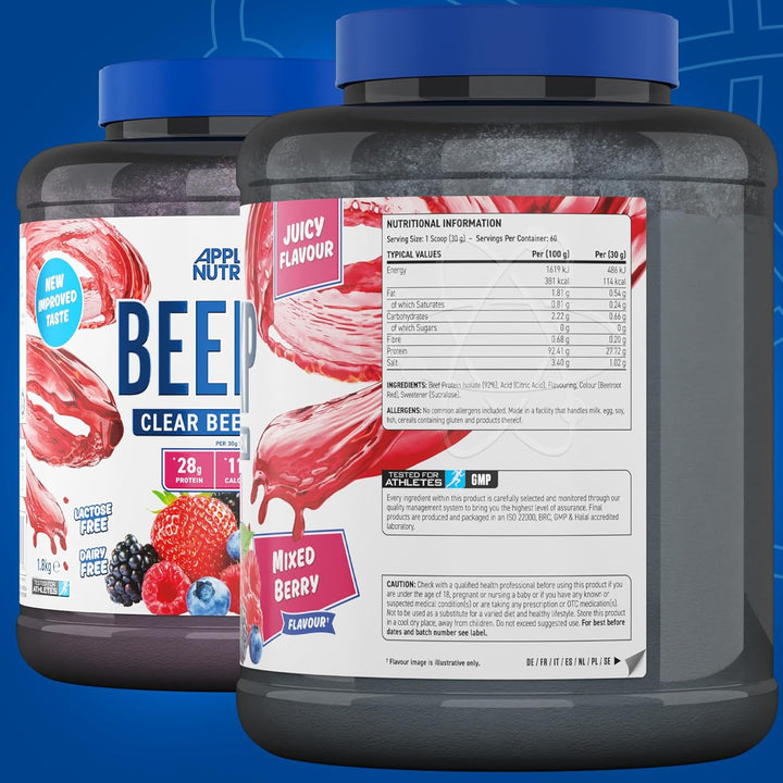 Applied Nutrition Beef-XP Clear Hydrolysed Protein Lactose Free Dairy Free Zero Sugar Mixed Berry 1.8 KG