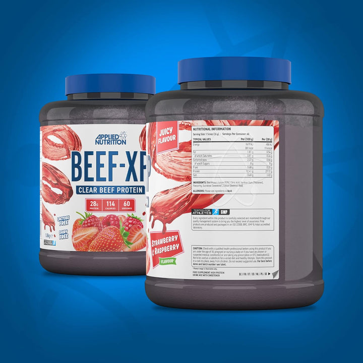 Applied Nutrition Beef-XP Clear Hydrolysed Protein Lactose Free Dairy Free Zero Sugar Strawberry & Raspberry 1.8 KG