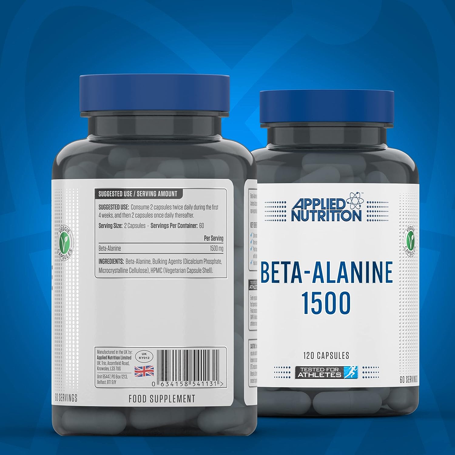 Applied Nutrition بيتا ألانين 1500، مكمل الأحماض الأمينية، القوة والأداء، 750 مجم 120 كبسولة نباتية