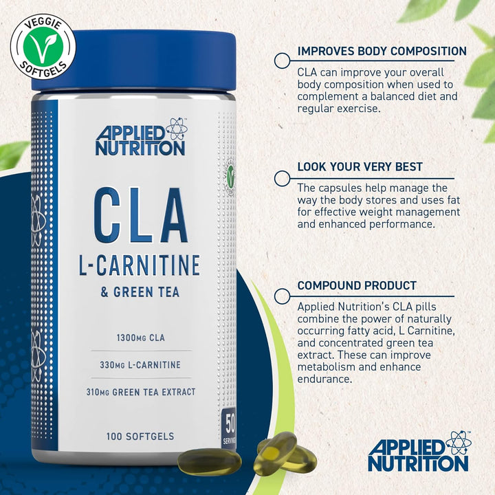 Applied Nutrition CLA L-Carnitine & Green Tea 100 Veggie Softgels