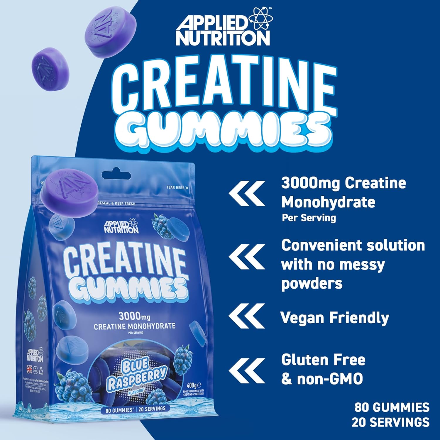 Applied Nutrition Creatine Gummies Blue Raspberry 3000mg 400g