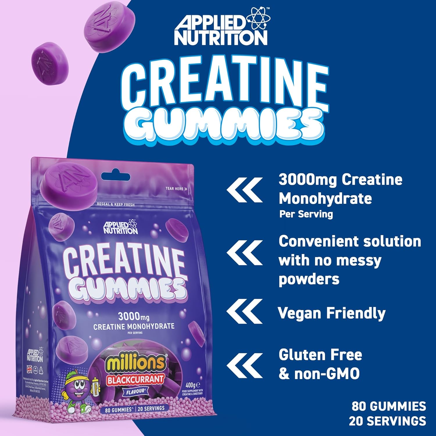 Applied Nutrition Creatine Gummies Millions Blackcurrant 3000mg 400g