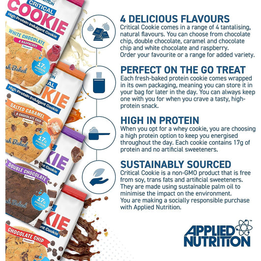 Applied Nutrition Critical Cookie Protein Cookie, High Protein Snack Non-GMO 73g Salted Caramel & Chocolate Chip