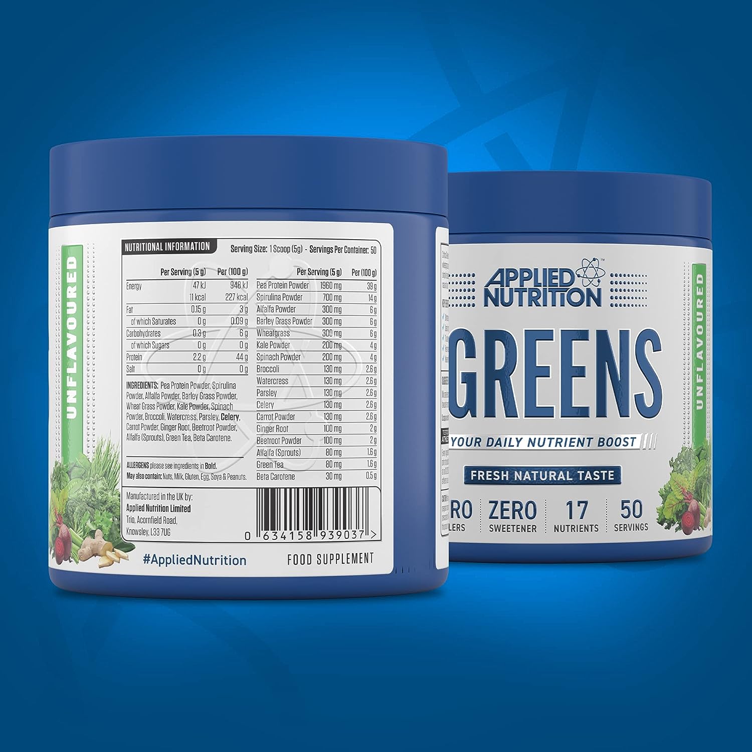 Applied Nutrition Critical Greens Powder with 17 Vital Superfood Nutrients Natural Super Greens Vegan 250g 50 Servings
