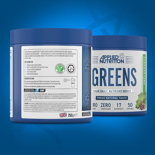 Applied Nutrition Critical Greens Powder with 17 Vital Superfood Nutrients Natural Super Greens Vegan 250g 50 Servings