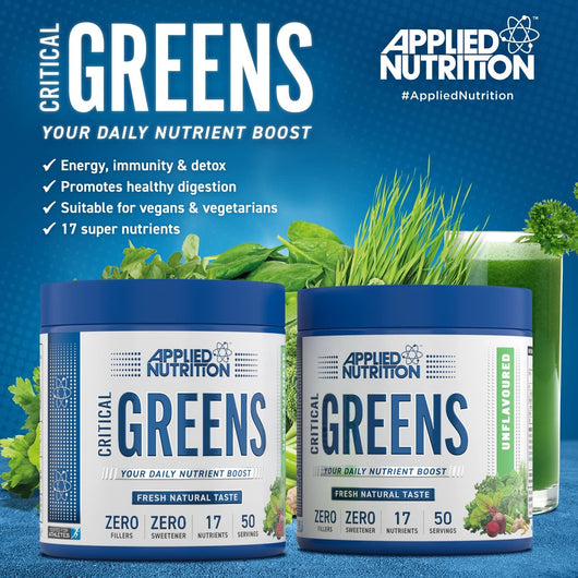 Applied Nutrition Critical Greens Powder with 17 Vital Superfood Nutrients Natural Super Greens Vegan 250g 50 Servings