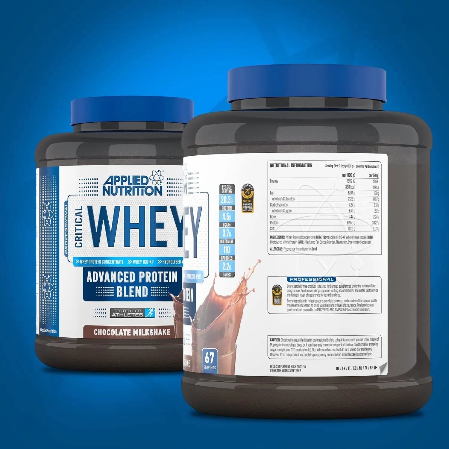 Applied Nutrition Critical Whey Advanced Protein Blend Chocolate Milkshake 21g Protein 2g Carbs 2.27