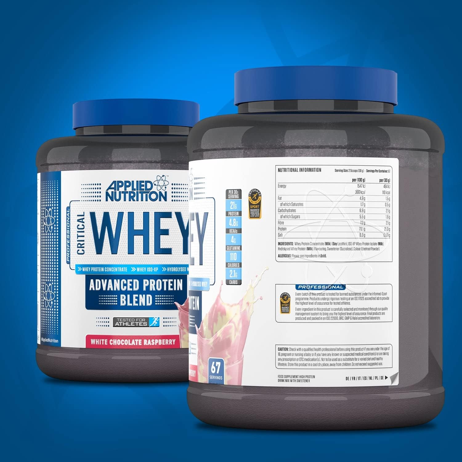 Applied Nutrition Critical Whey Advanced Protein Blend White Chocolate Raspberry 21g Protein 2g Carbs 2 Kg