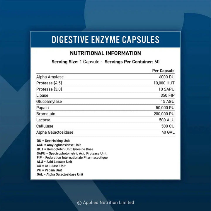 Applied Nutrition Digestive Enzymes Multi Enzyme Complex 60 Vegetable Capsules