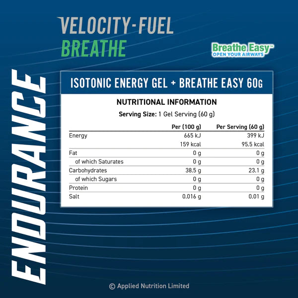 Applied Nutrition Endurance - Breathe Energy Gel, with Carbohydrates & Electrolytes for Quick Energy, Breathe Easy Formula Open Your Airways 60g Blackcurrant