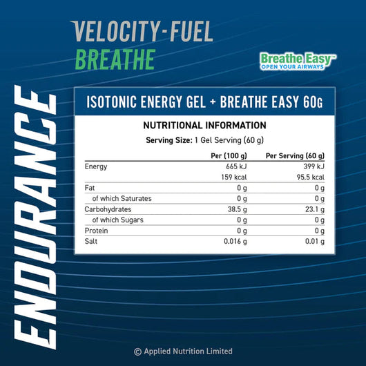 Applied Nutrition Endurance - Breathe Energy Gel, with Carbohydrates & Electrolytes for Quick Energy, Breathe Easy Formula Open Your Airways 60g Blackcurrant