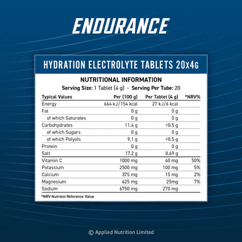 Applied Nutrition Endurance Electrolyte Tablets Lemon & Lime Flavour 20 Tablets