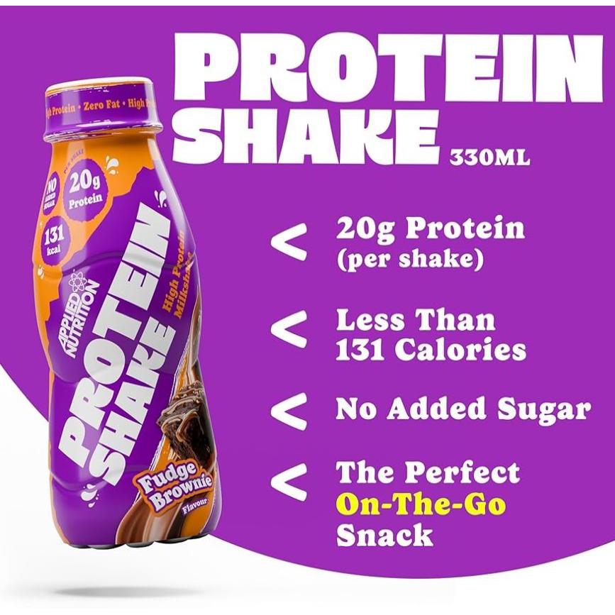 Applied Nutrition High Protein Shake Fudge Brownie 20g Protein Fat Free No Added Sugar 500ml