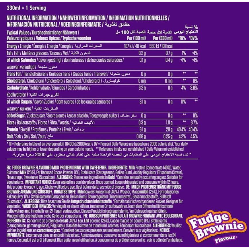 Applied Nutrition High Protein Shake Fudge Brownie 20g Protein Fat Free No Added Sugar 500ml