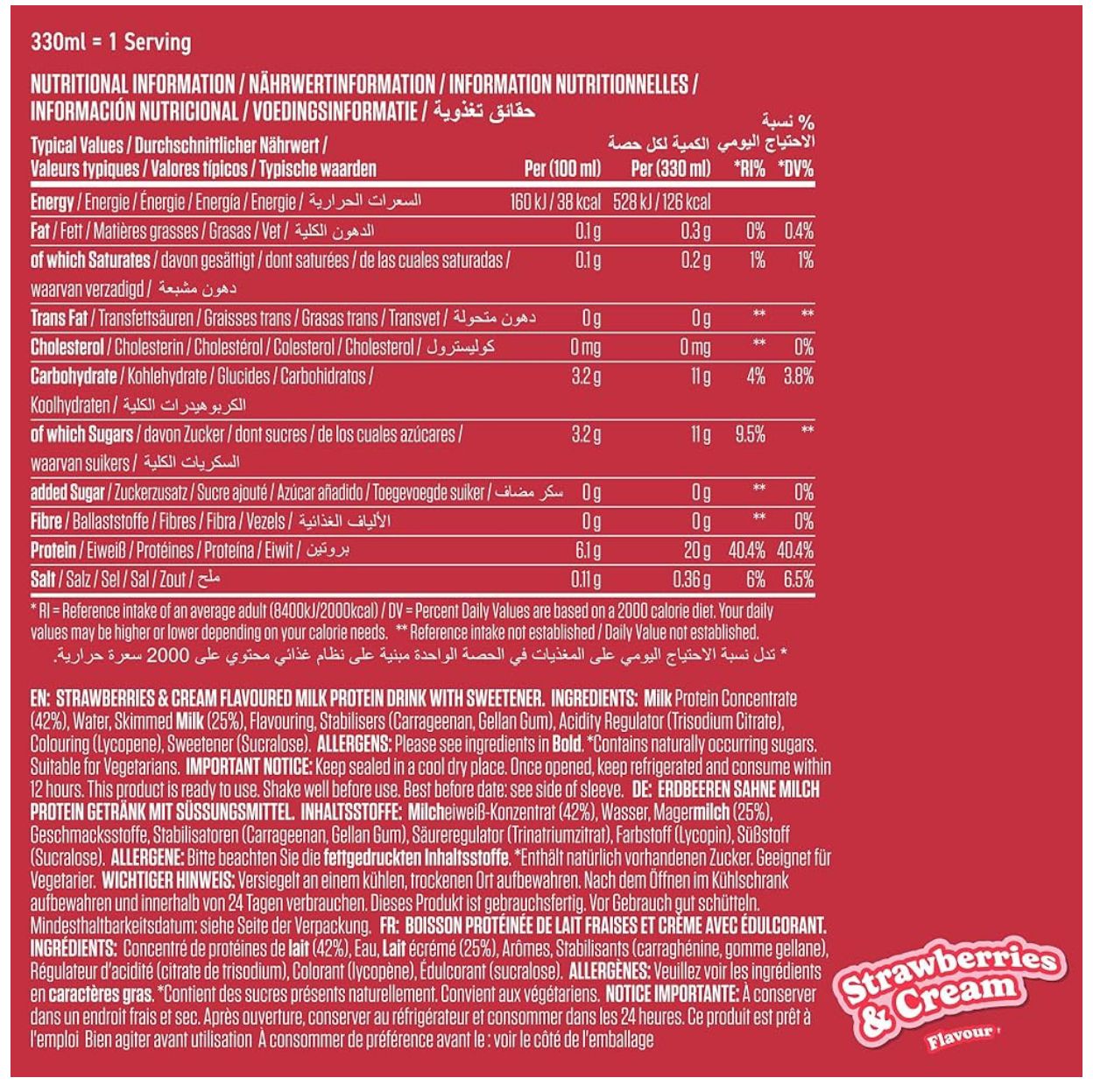 Applied Nutrition High Protein Shake Strawberries & Cream Low Fat No Added Sugar 500ml