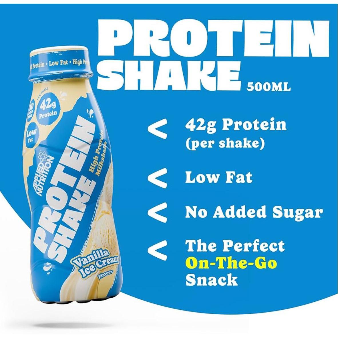 Applied Nutrition High Protein Shake Vanilla Ice Cream Low Fat No Added Sugar 500ml